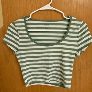 Hollister Green and White Striped Crop Top